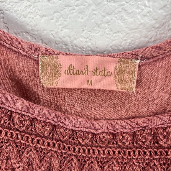 Altar'd State Women’s Dusty Rose Knit Mini dress Sleeveless Ruffle Hem Sz M Boho - Picture 3 of 10